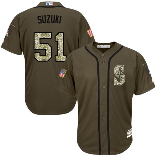Mariners #51 Ichiro Suzuki Green Salute to Service Stitched MLB Jersey - Click Image to Close